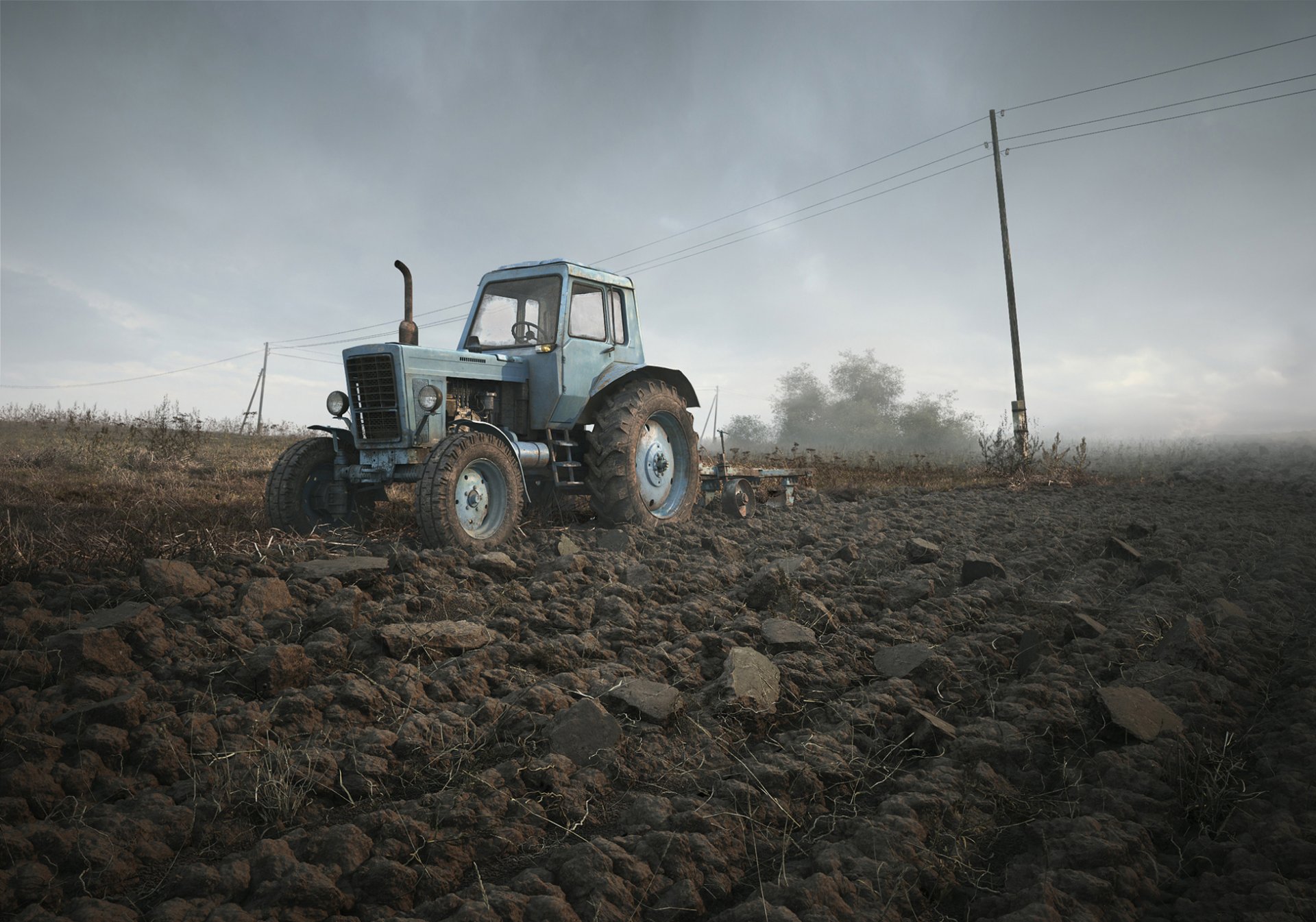 belarus tractor the field 3d sky