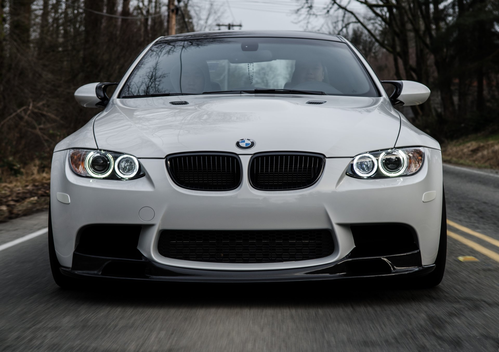 bmw m3 e92 white bmw front road