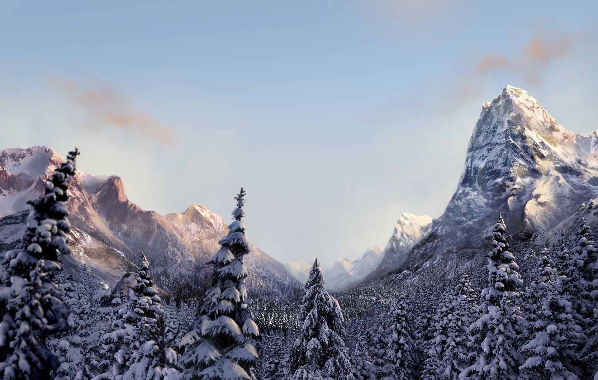 Winter up. Одинокая гора зима. Лес зима арт горы. Пейзаж зима горы для фотошопа. Снежный лес и горы аниме.