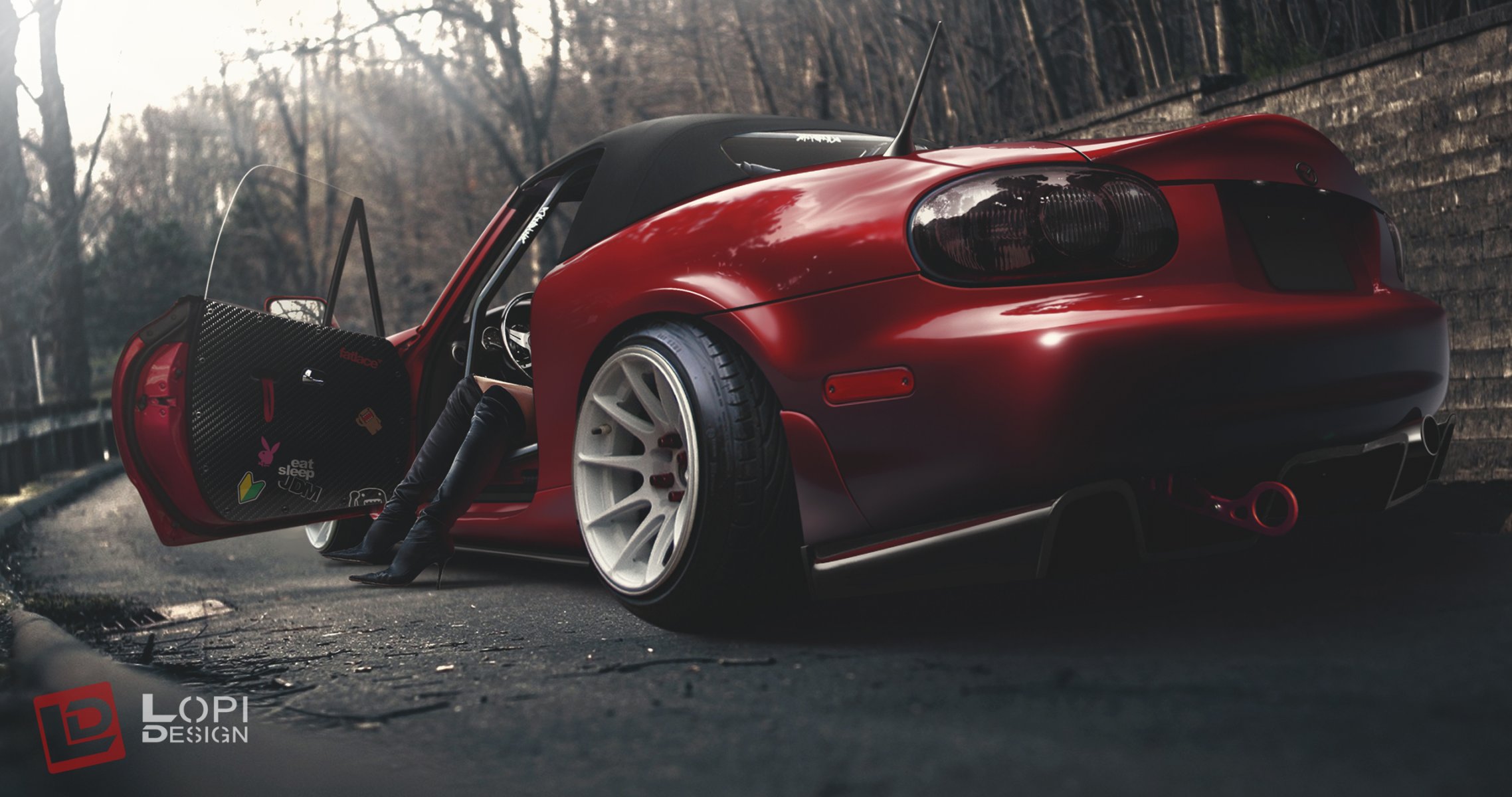 mazda mx-5 rojo trasero jdm piernas de las mujeres botas pegatinas pegatinas