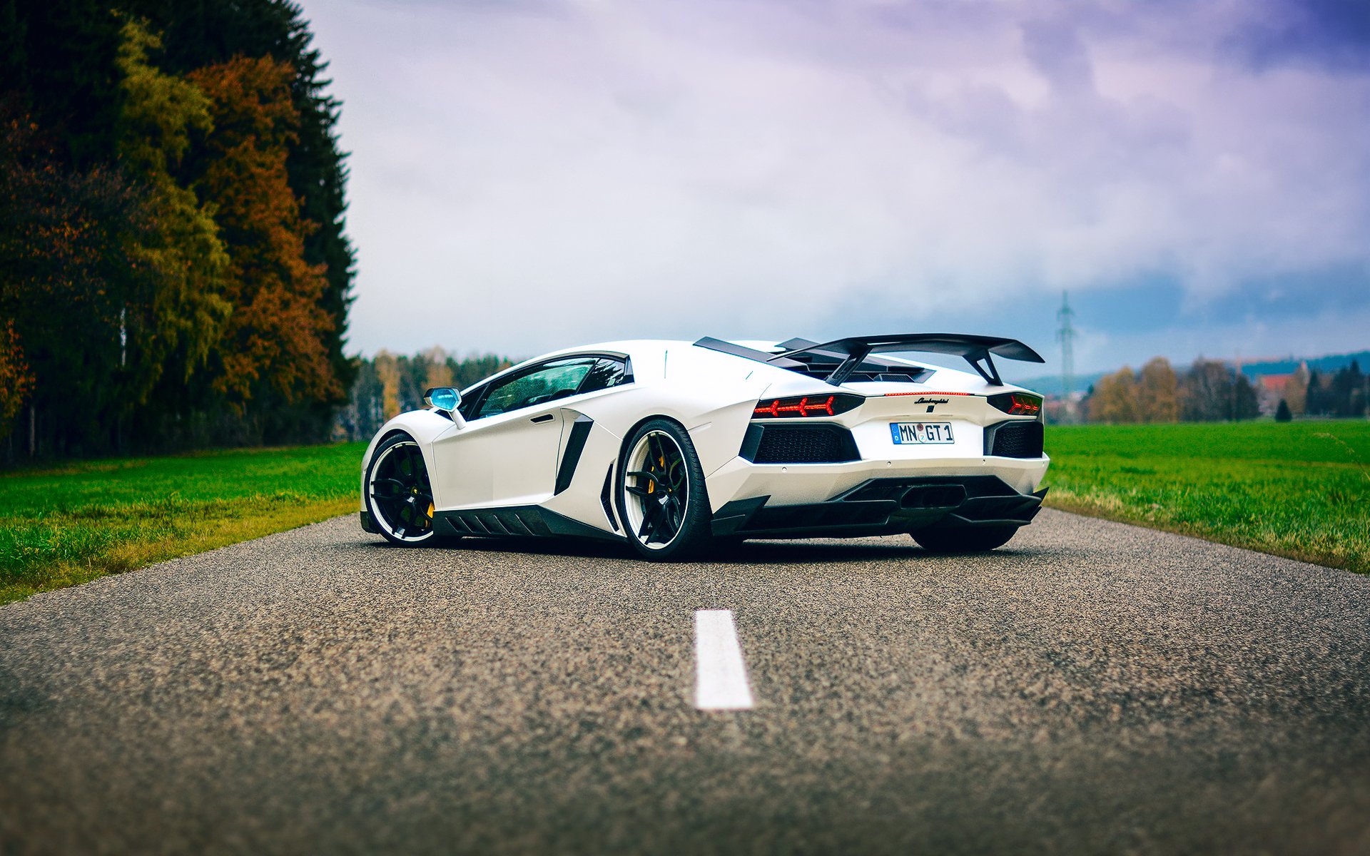 lamborghini aventador white tuning sky road