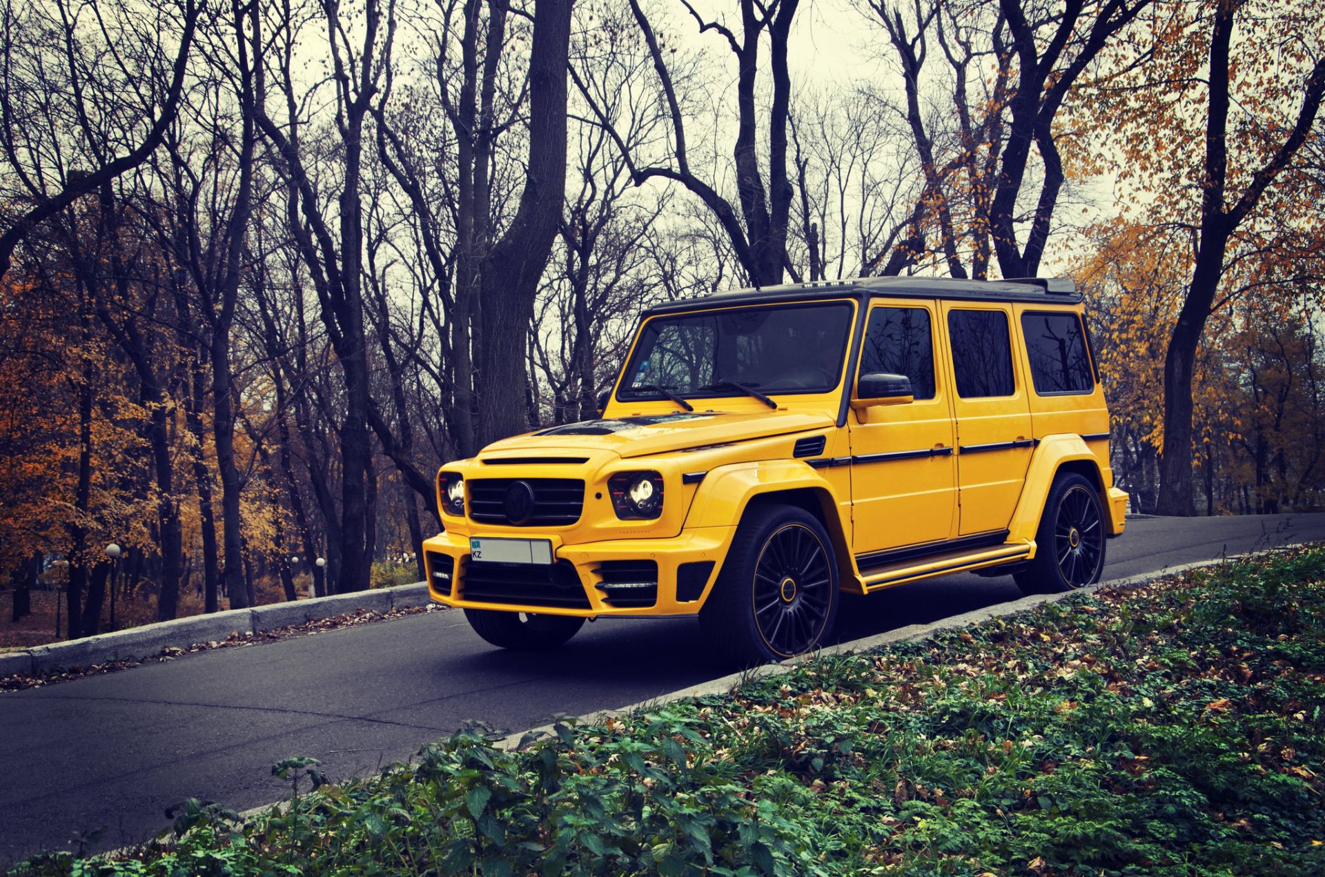 mercedes benz g63 brabus yellow suv autumn mercede