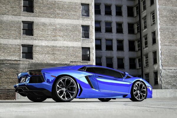Lamborghini blu sullo sfondo dell edificio