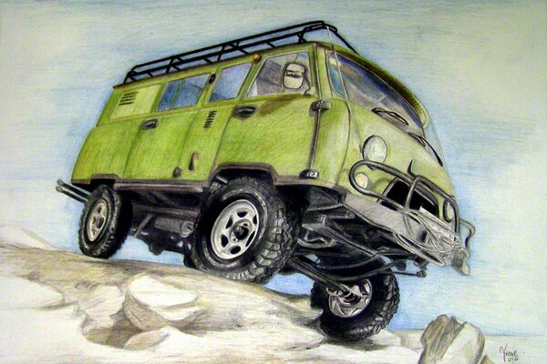  Loaf is an all-terrain vehicle. uaz-452 / uaz-3741. Hand-drawn picture