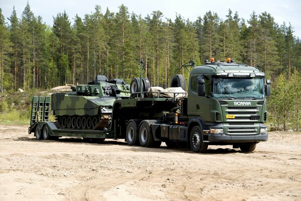 Truck tractor scania r 5006x4 with trailer for transportation of military equipment of the Armed Forces of Finland