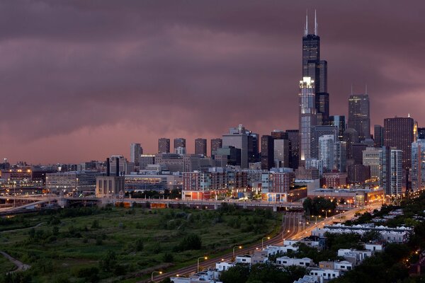 Chicago. Hermosa foto de la ciudad al atardecer