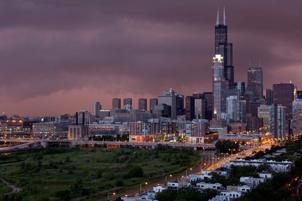 Chicago. Belle photo de la ville au coucher du soleil