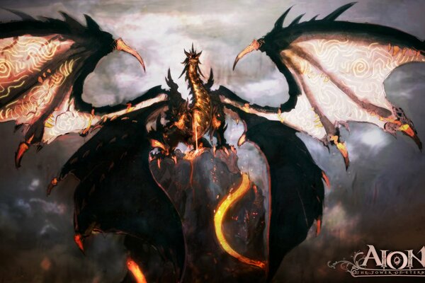Дракон с узорчатыми расправленными крыльями