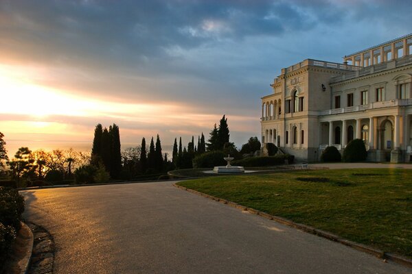 Magnificent palace on the seashore in Crimea