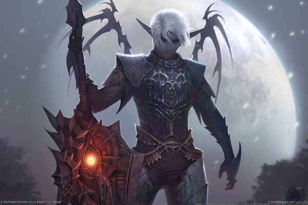 Elfe noir sur fond de lune de lineage 2