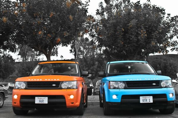 Jeeps deportivos en azul y naranja