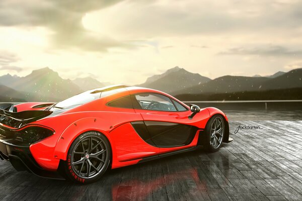 Naranja brillante McLaren P1 al atardecer