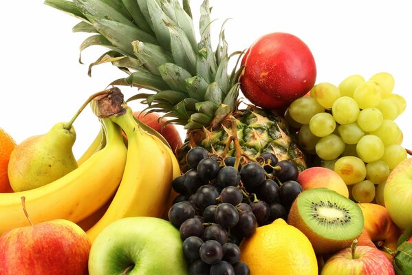 A variety of bright fruits on a white background