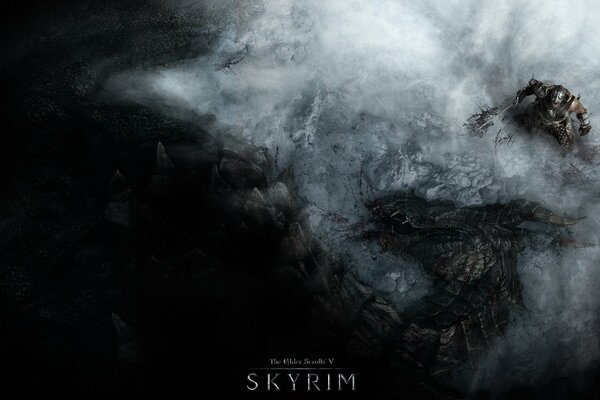Рисованный Кадр с драконом из Скайрим в горах