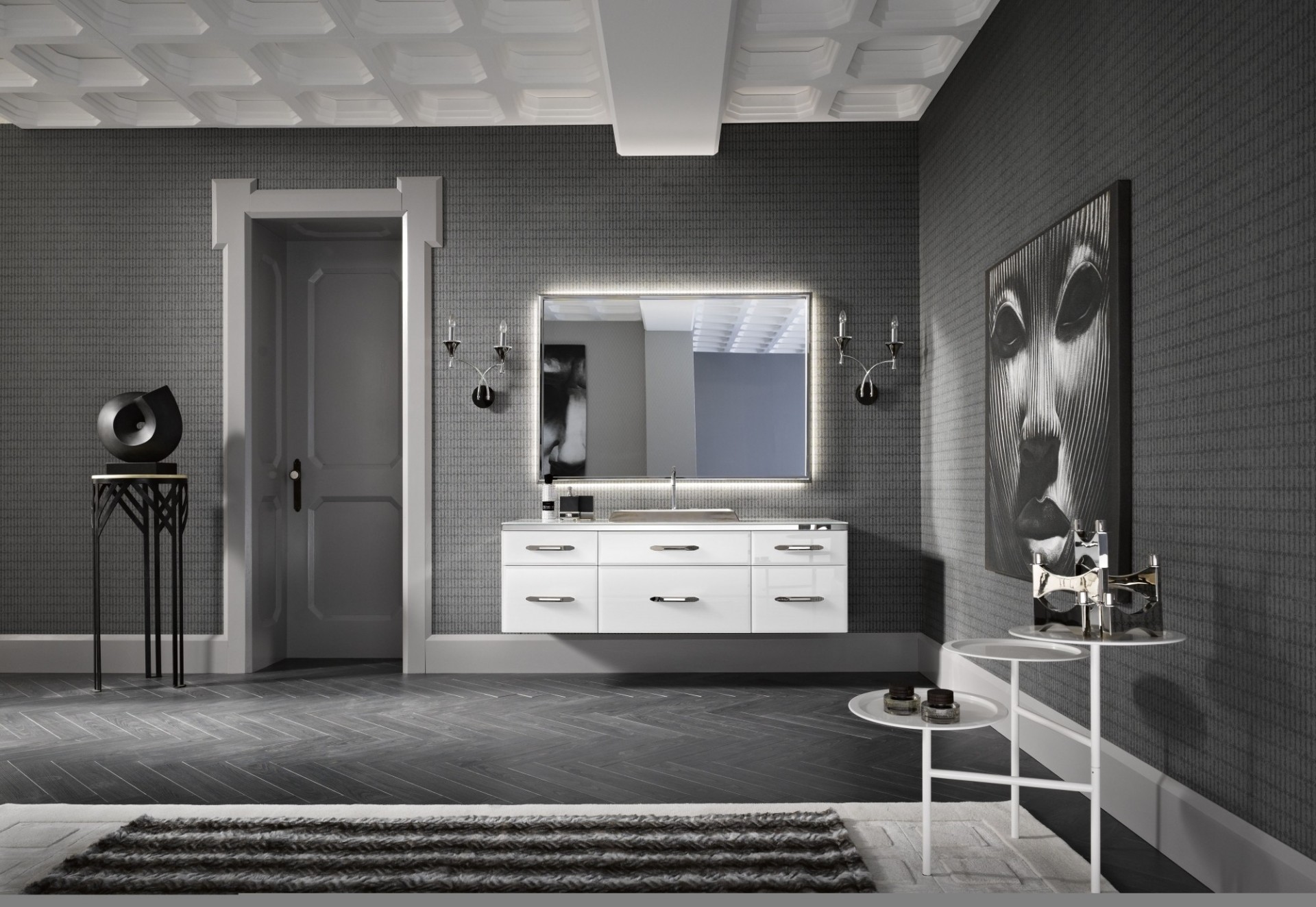 gris baño diseño negro salón blanco