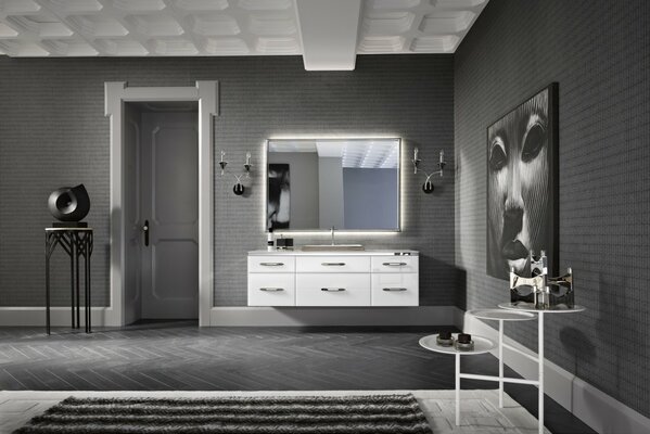 Bathroom design in gray-white-black colors