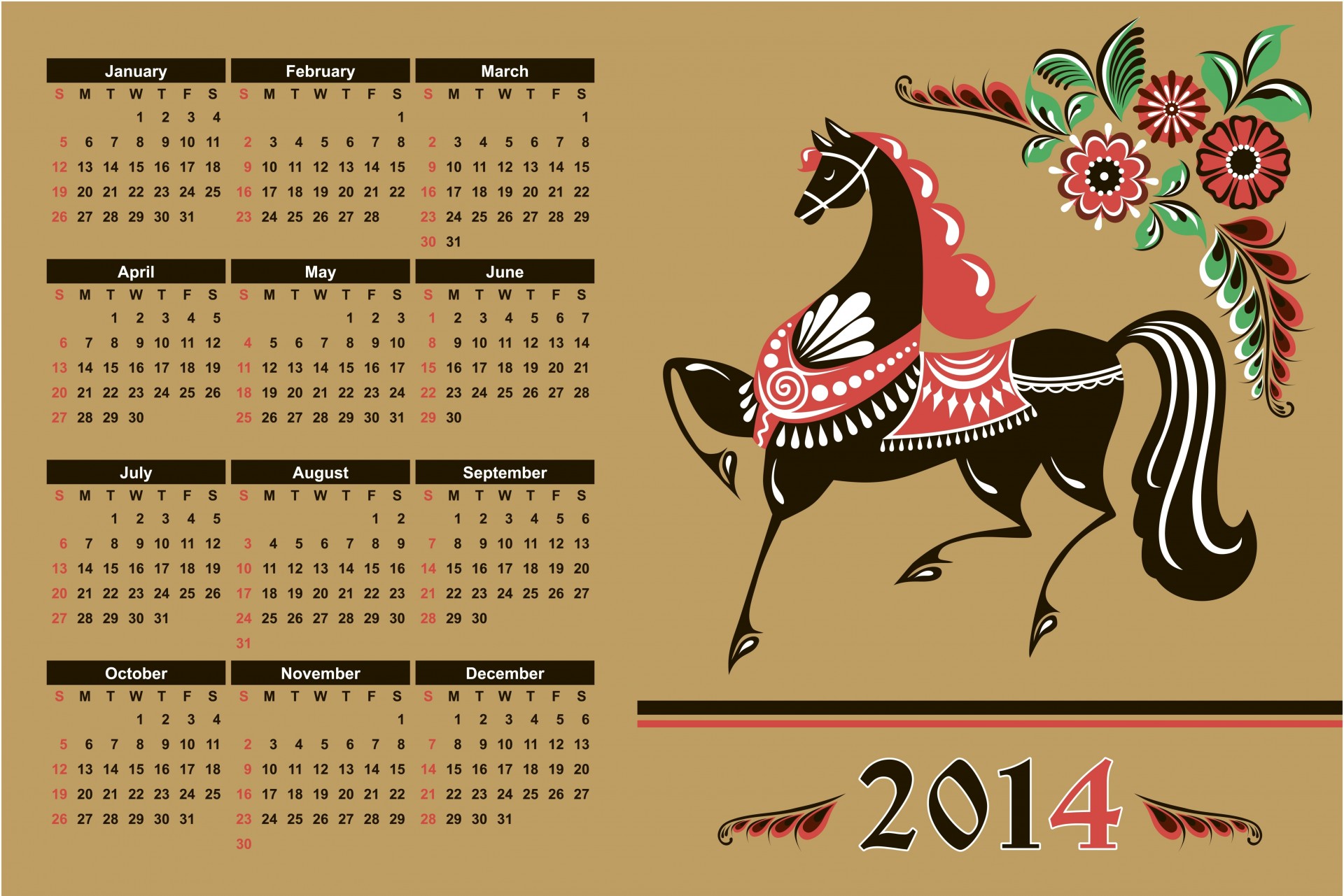 2014 calendario anno del cavallo