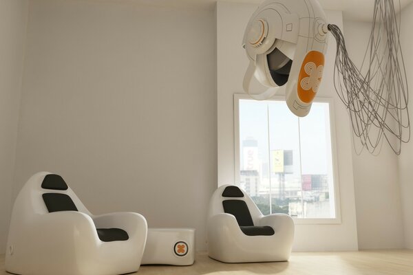Interior de la habitación en blanco con tecnologías innovadoras