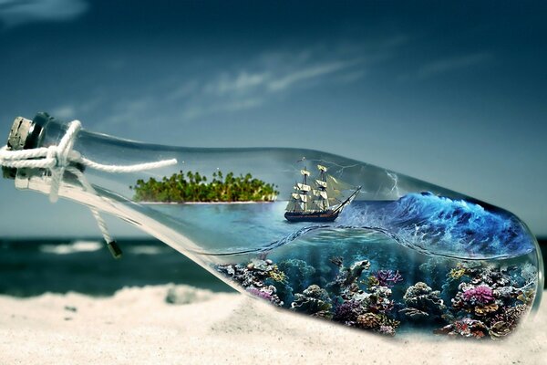 Ship inside a bottle at sea