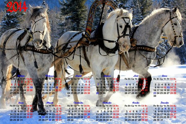 Calendario 2014 con caballos en trineo