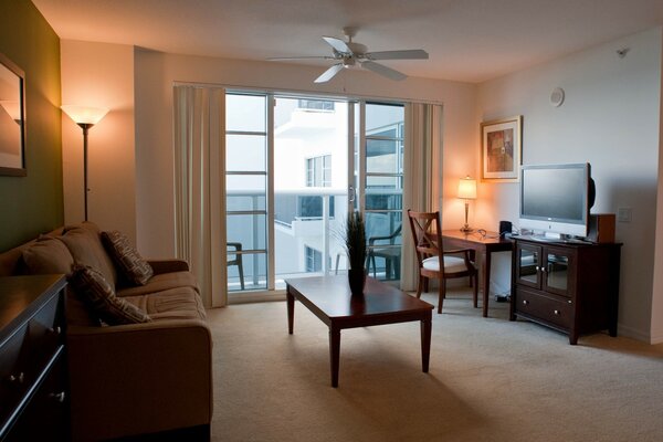 Interior of a room with access to a balcony