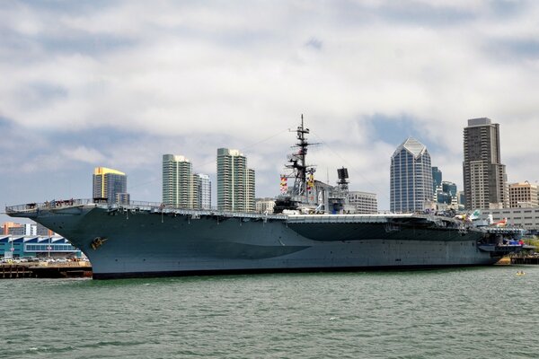 Aircraft carrier on the water in America