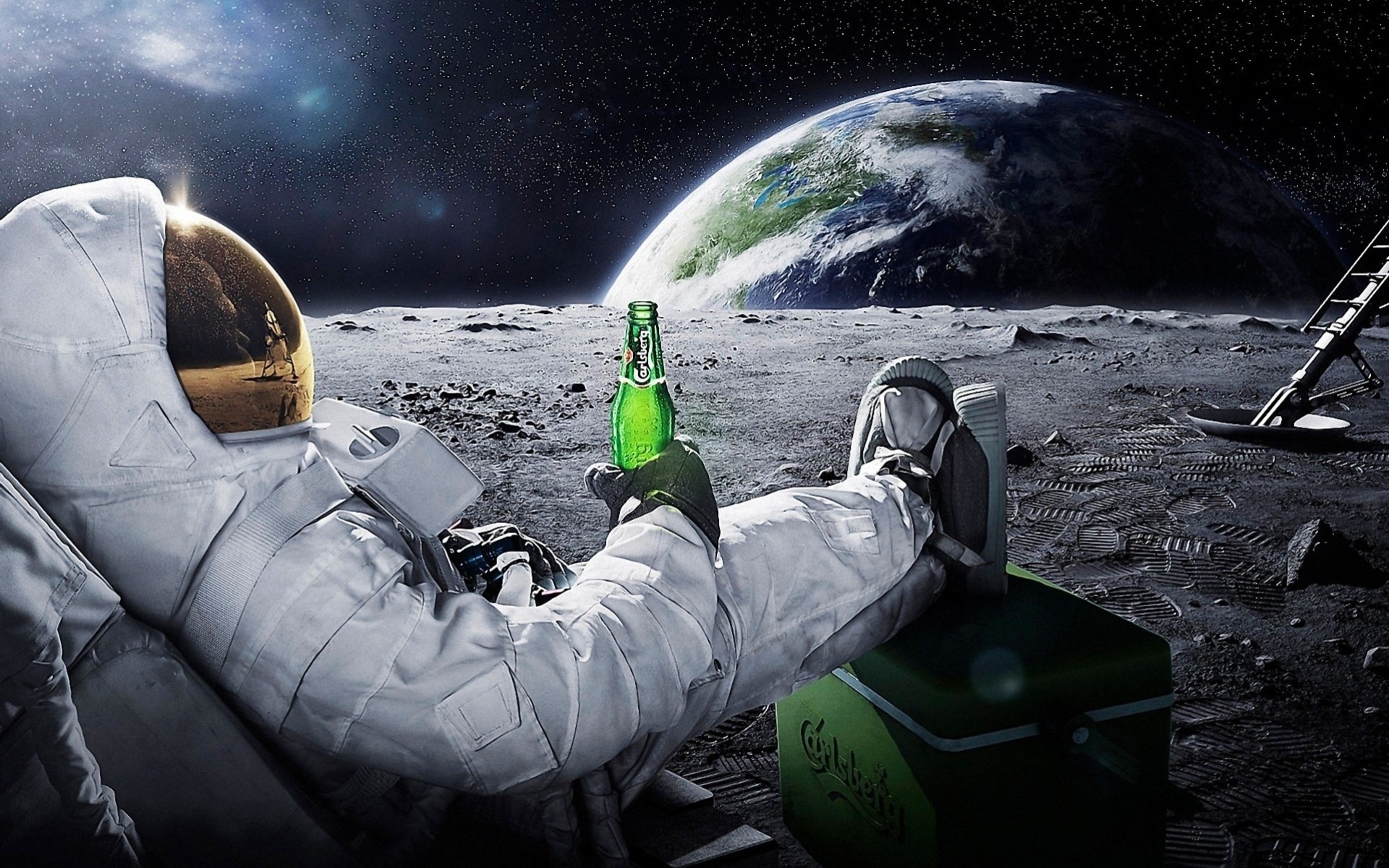 espacio cerveza astronauta luna