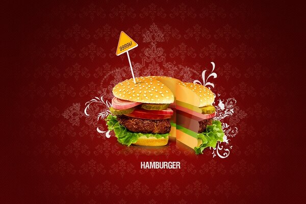 Hamburguesa vectorial sobre fondo rojo