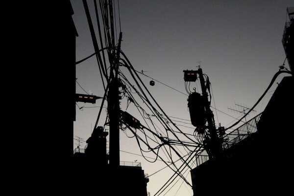 Evening over the city and wires