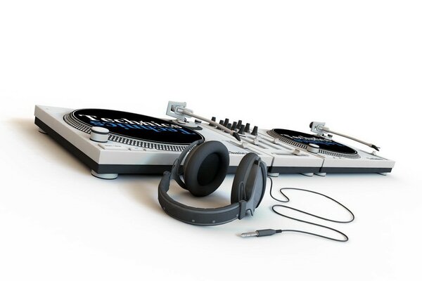 DJ equipment on a white table