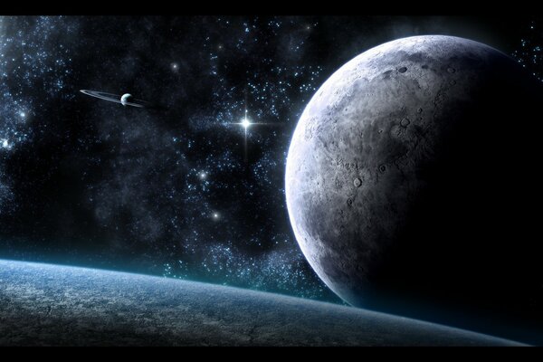 Espace nocturne, lune, étoiles