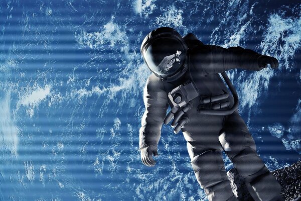 Astronauta en el espacio abierto en el fondo del planeta