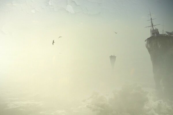 Pájaros volando en las nubes