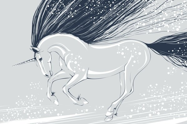 El unicornio corre y la melena se desarrolla en el viento