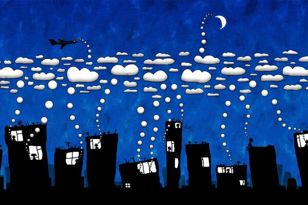 Karykatura chmury nad miastem