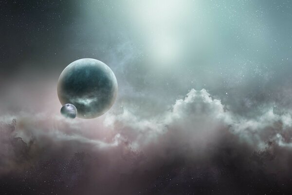 Rysunek kosmicznej planety w mgławicy