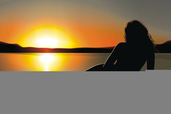 Silhouette of a girl looking at the sunset