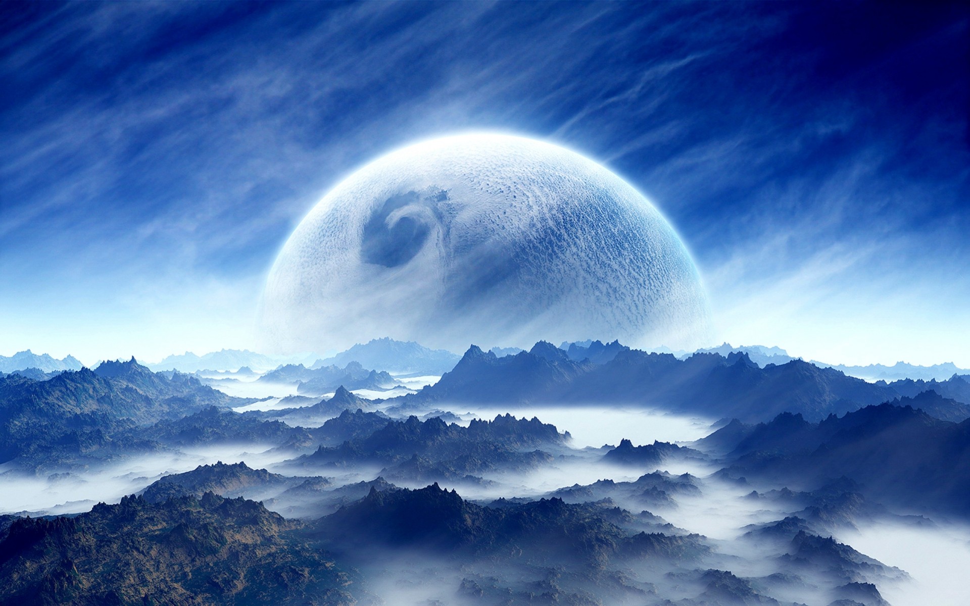 himmel planet fantasie landschaft wolke blau weiß berg