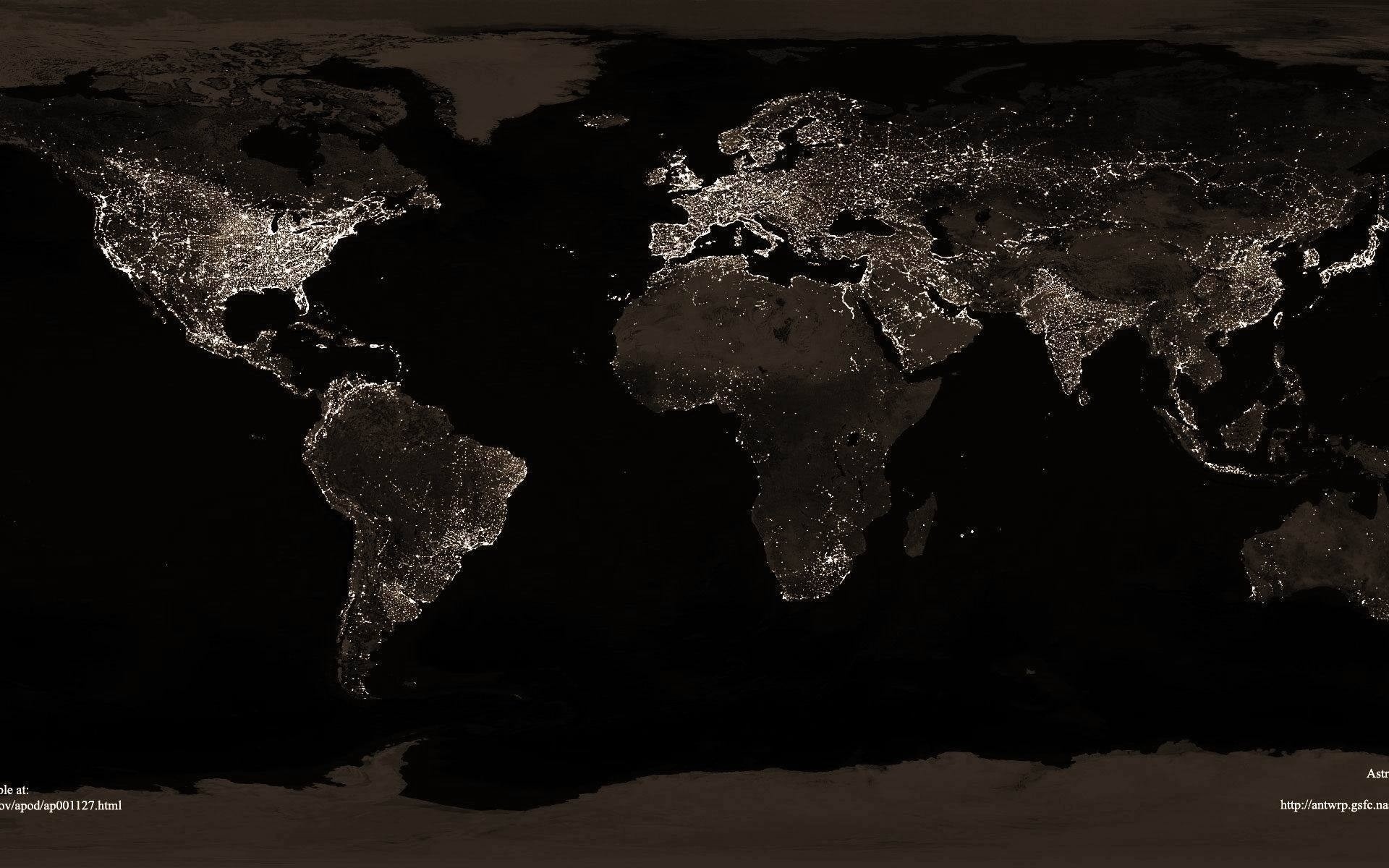 lumières nuit continents océans terre villes pays