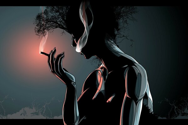 Image image sombre d une femme avec un cigare