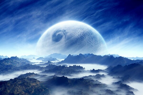 Ciel planète science-fiction paysage bleu
