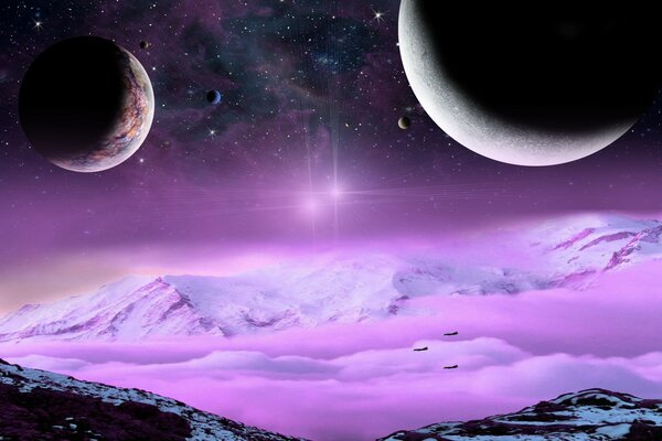 Hermoso arte espacial con planetas y estrellas