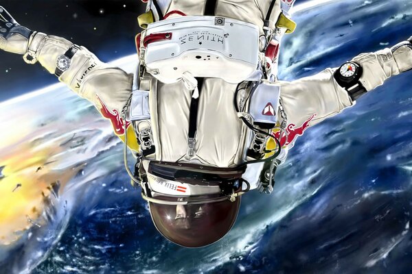 An astronaut in the cosmic vortex of weightlessness