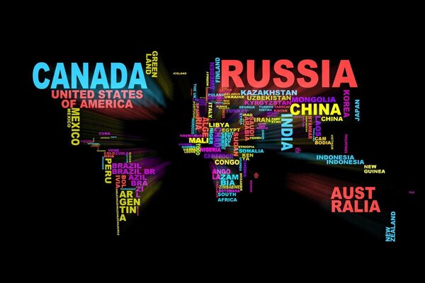 Mappa politica del mondo in Lettere con un bel carattere