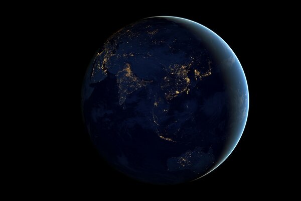 Planète terre brillante, vue de l espace