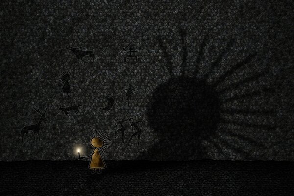 Eine Figur mit einer Kerze wirft einen Schatten an die Wand