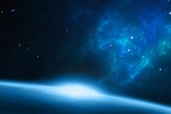 A planet in a nebula. Constellations in space