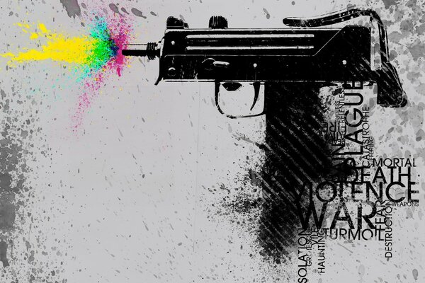 Armes tirant un flot de couleurs colorées de couleurs vives