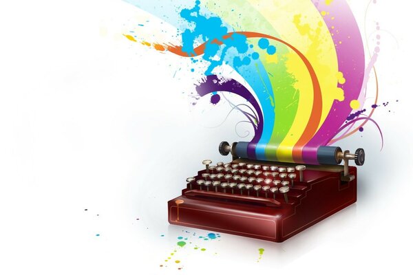 The typewriter prints with rainbow colors