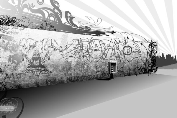 Black and white photo of graffiti on the wall